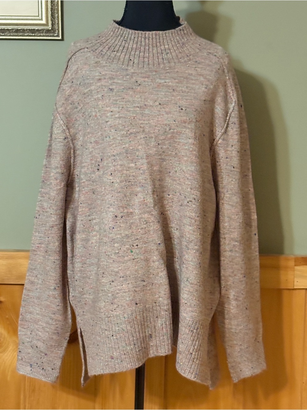 LOFT Women’s Speckled Confetti Crewneck Sweater in Light Pink size XL NWT